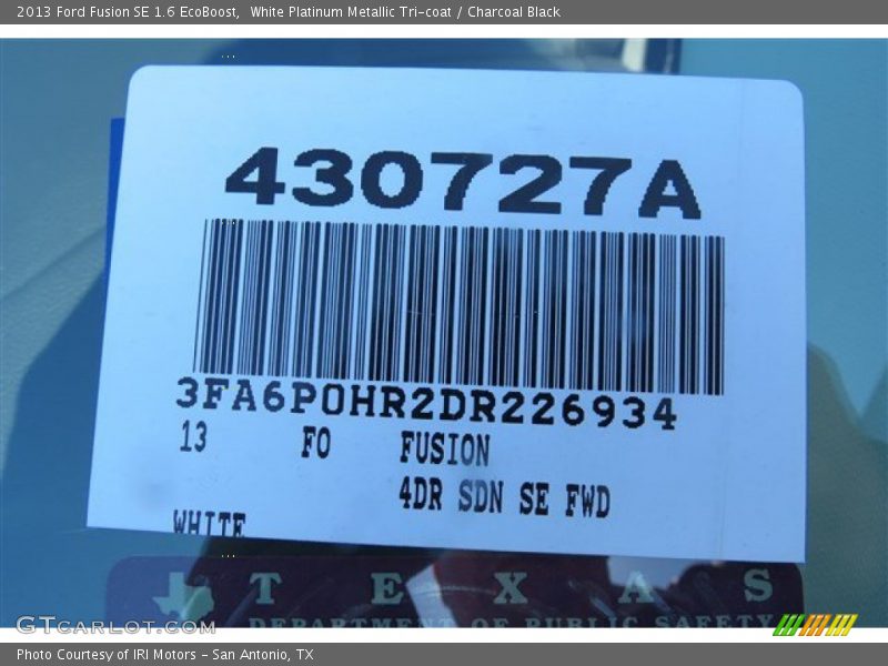 White Platinum Metallic Tri-coat / Charcoal Black 2013 Ford Fusion SE 1.6 EcoBoost