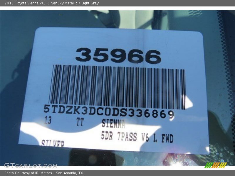 Silver Sky Metallic / Light Gray 2013 Toyota Sienna V6