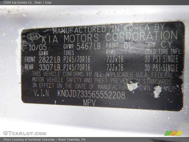 Silver / Gray 2006 Kia Sorento LX