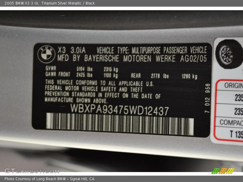 Titanium Silver Metallic / Black 2005 BMW X3 3.0i