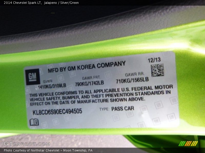 Jalapeno / Silver/Green 2014 Chevrolet Spark LT