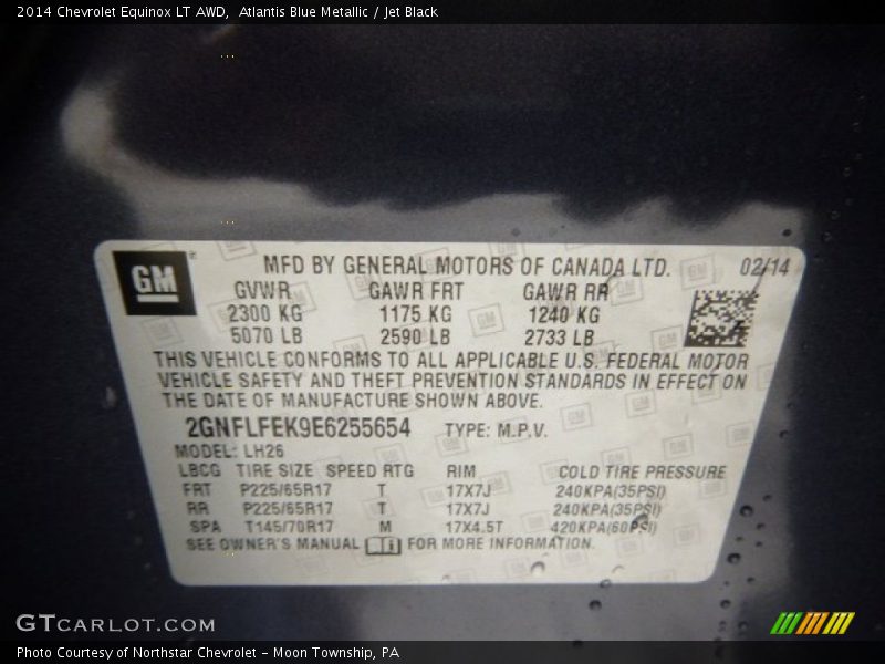 Atlantis Blue Metallic / Jet Black 2014 Chevrolet Equinox LT AWD