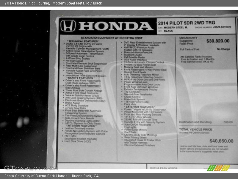  2014 Pilot Touring Window Sticker