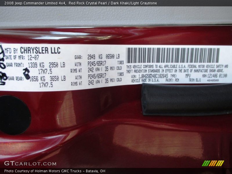 Red Rock Crystal Pearl / Dark Khaki/Light Graystone 2008 Jeep Commander Limited 4x4