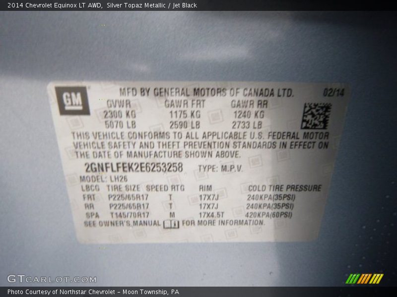 Silver Topaz Metallic / Jet Black 2014 Chevrolet Equinox LT AWD
