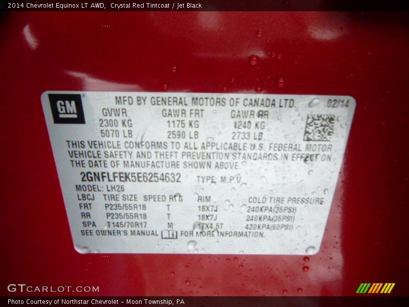 Crystal Red Tintcoat / Jet Black 2014 Chevrolet Equinox LT AWD