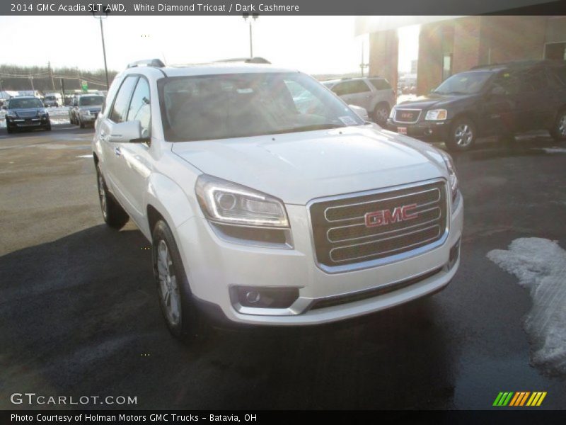 White Diamond Tricoat / Dark Cashmere 2014 GMC Acadia SLT AWD