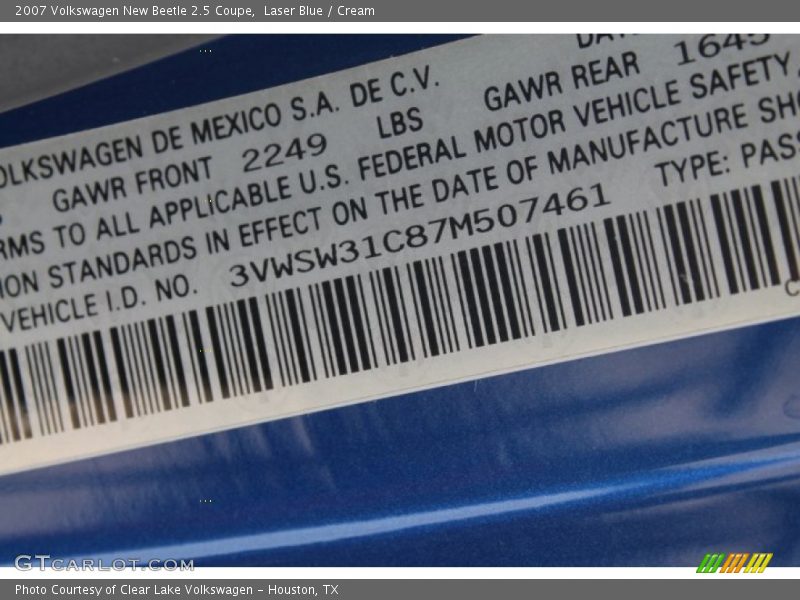 Laser Blue / Cream 2007 Volkswagen New Beetle 2.5 Coupe