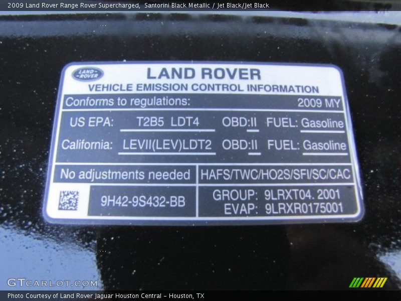 Santorini Black Metallic / Jet Black/Jet Black 2009 Land Rover Range Rover Supercharged