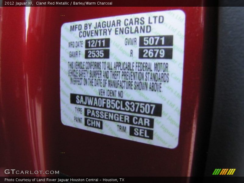 Claret Red Metallic / Barley/Warm Charcoal 2012 Jaguar XF