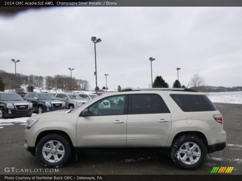 Champagne Silver Metallic / Ebony 2014 GMC Acadia SLE AWD