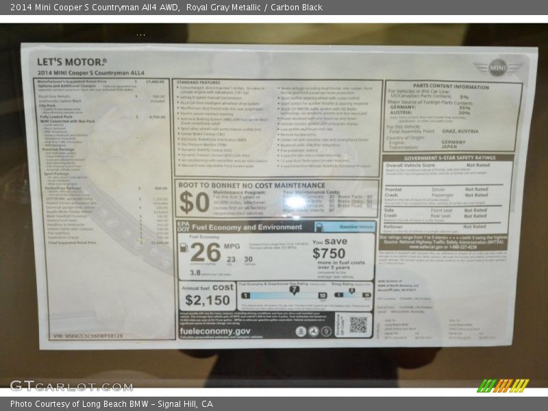 Royal Gray Metallic / Carbon Black 2014 Mini Cooper S Countryman All4 AWD