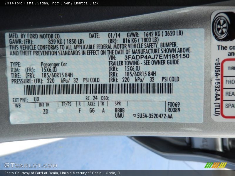 Ingot Silver / Charcoal Black 2014 Ford Fiesta S Sedan