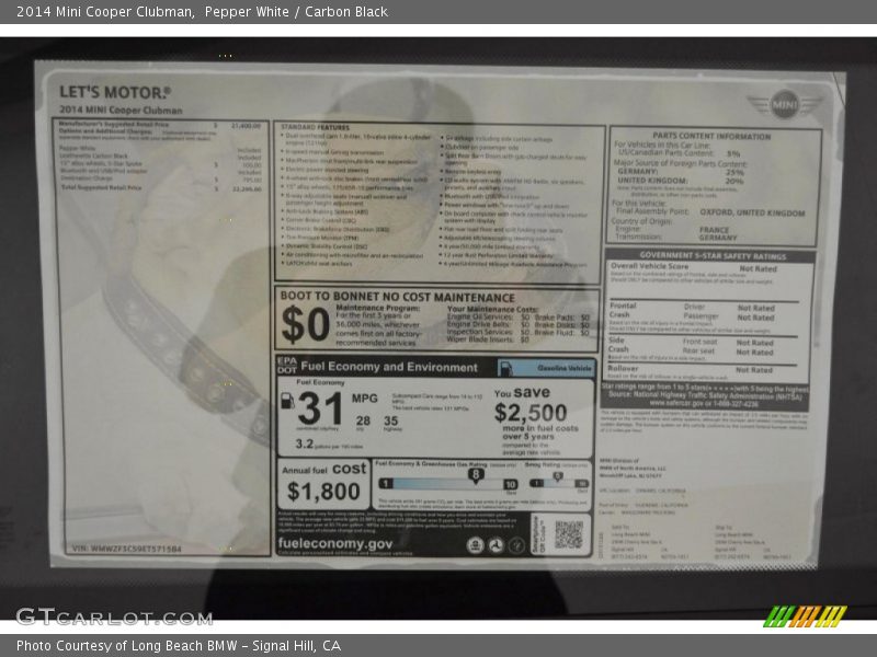 Pepper White / Carbon Black 2014 Mini Cooper Clubman