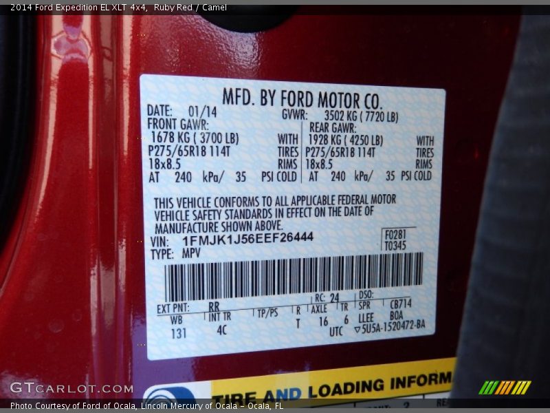 Ruby Red / Camel 2014 Ford Expedition EL XLT 4x4