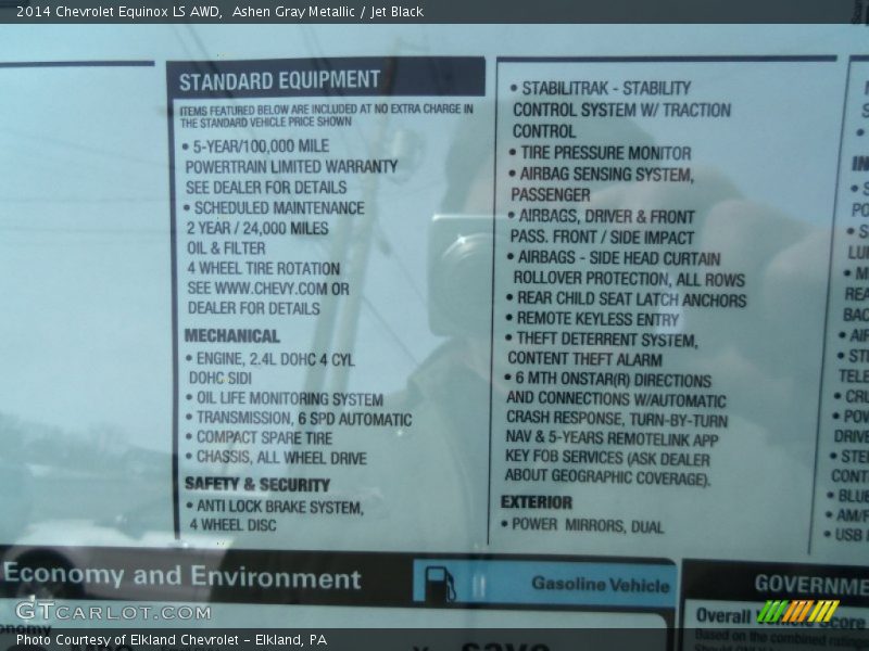 Ashen Gray Metallic / Jet Black 2014 Chevrolet Equinox LS AWD