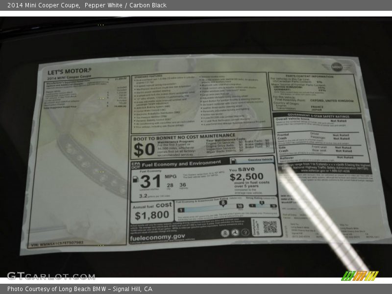  2014 Cooper Coupe Window Sticker