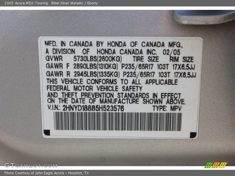 Billet Silver Metallic / Ebony 2005 Acura MDX Touring