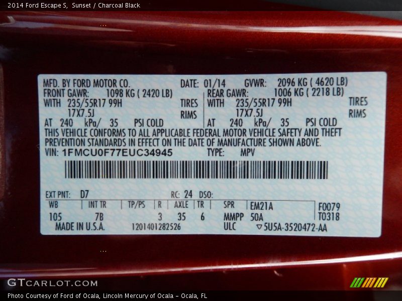 Sunset / Charcoal Black 2014 Ford Escape S