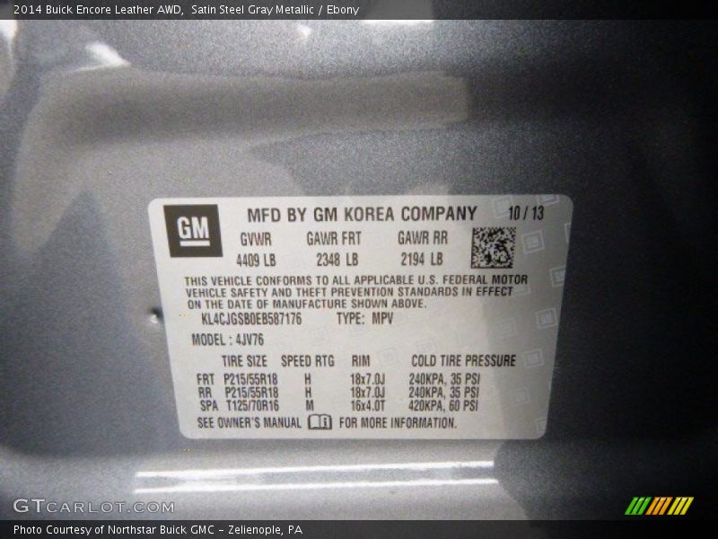 Satin Steel Gray Metallic / Ebony 2014 Buick Encore Leather AWD