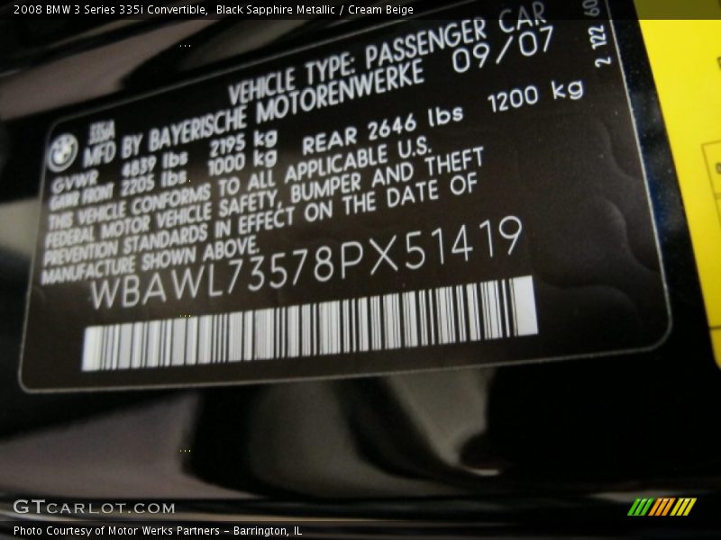 Black Sapphire Metallic / Cream Beige 2008 BMW 3 Series 335i Convertible