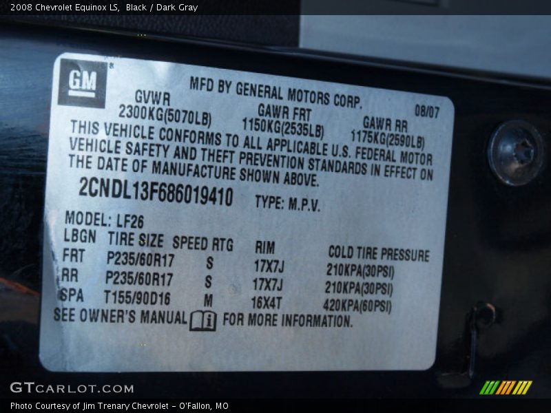 Black / Dark Gray 2008 Chevrolet Equinox LS