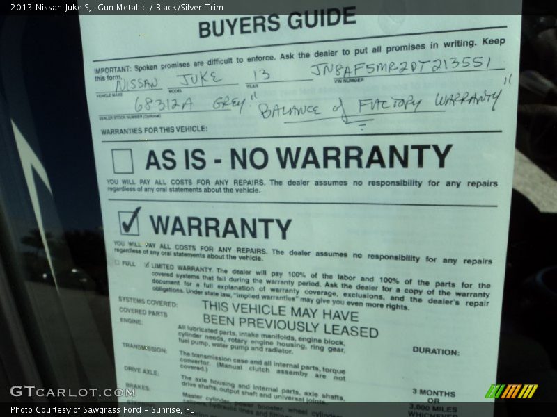 Gun Metallic / Black/Silver Trim 2013 Nissan Juke S