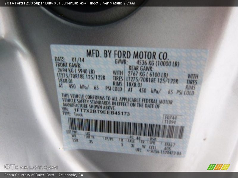 Ingot Silver Metallic / Steel 2014 Ford F250 Super Duty XLT SuperCab 4x4