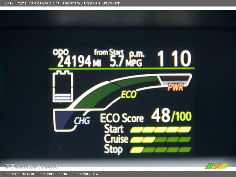 Habanero / Light Blue Gray/Black 2012 Toyota Prius c Hybrid One