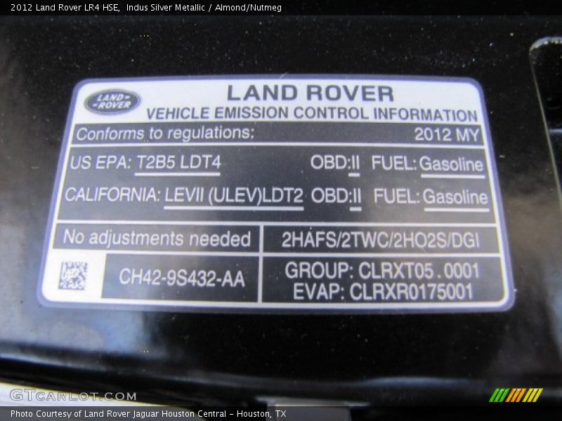 Info Tag of 2012 LR4 HSE