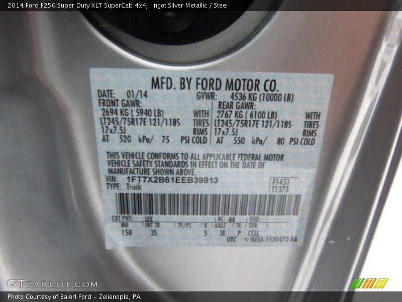 Ingot Silver Metallic / Steel 2014 Ford F250 Super Duty XLT SuperCab 4x4