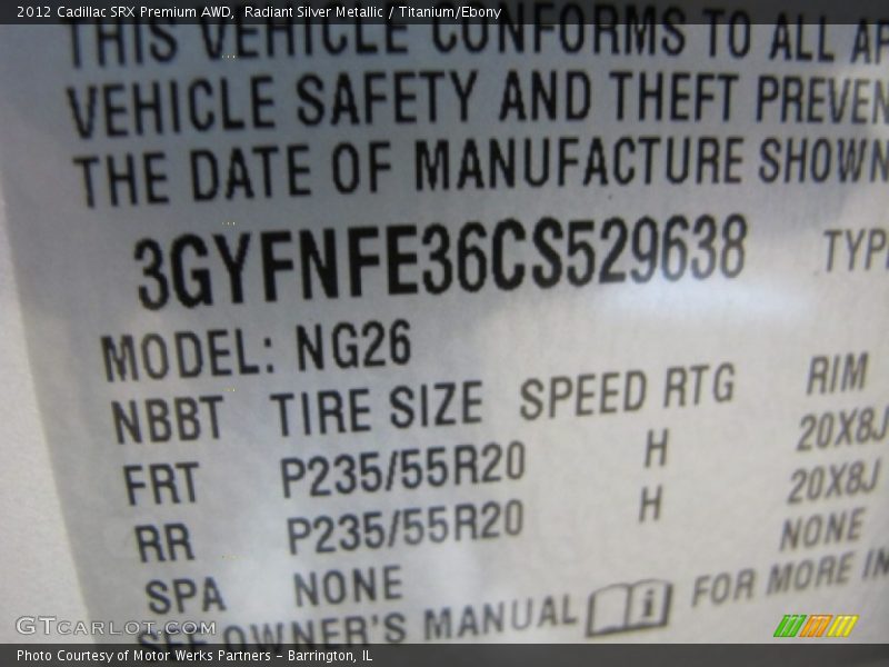 Radiant Silver Metallic / Titanium/Ebony 2012 Cadillac SRX Premium AWD