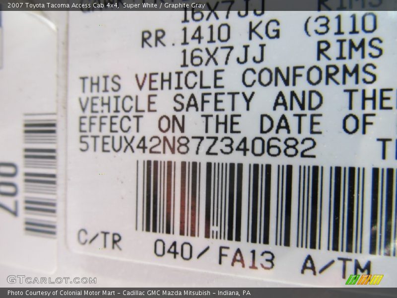 Super White / Graphite Gray 2007 Toyota Tacoma Access Cab 4x4