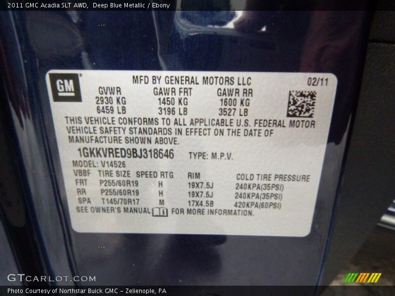 Deep Blue Metallic / Ebony 2011 GMC Acadia SLT AWD