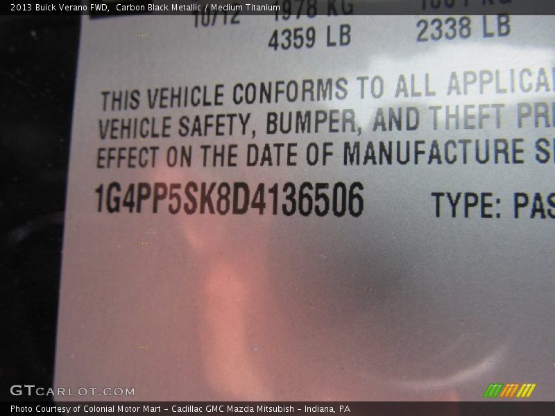 Carbon Black Metallic / Medium Titanium 2013 Buick Verano FWD