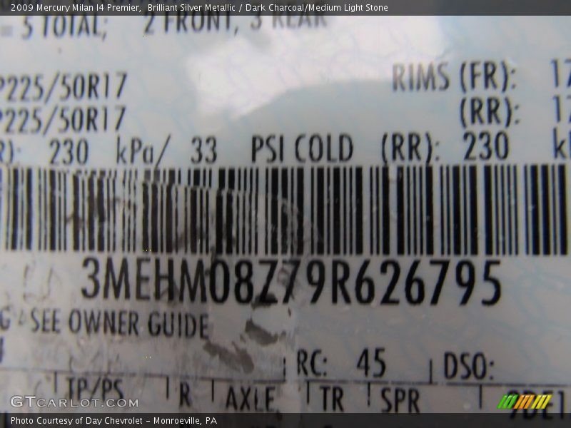 Brilliant Silver Metallic / Dark Charcoal/Medium Light Stone 2009 Mercury Milan I4 Premier
