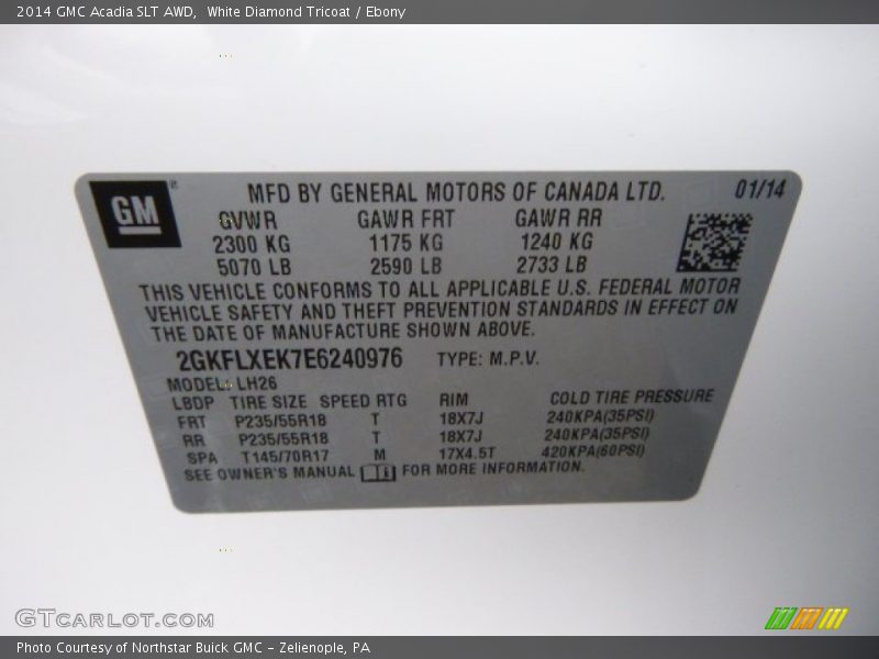 White Diamond Tricoat / Ebony 2014 GMC Acadia SLT AWD