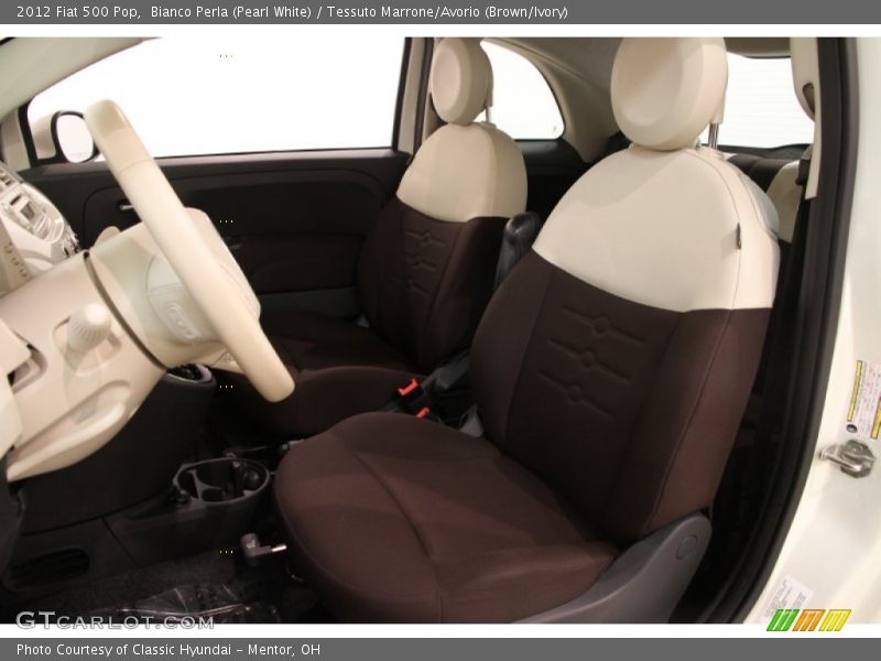 Bianco Perla (Pearl White) / Tessuto Marrone/Avorio (Brown/Ivory) 2012 Fiat 500 Pop