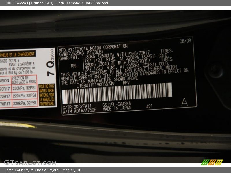 Black Diamond / Dark Charcoal 2009 Toyota FJ Cruiser 4WD