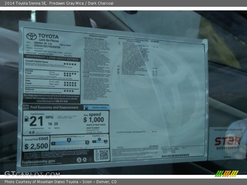 Predawn Gray Mica / Dark Charcoal 2014 Toyota Sienna SE