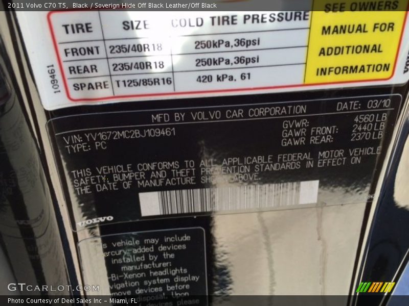 Black / Soverign Hide Off Black Leather/Off Black 2011 Volvo C70 T5