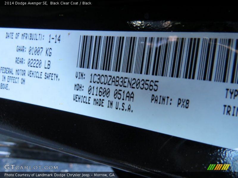 Black Clear Coat / Black 2014 Dodge Avenger SE