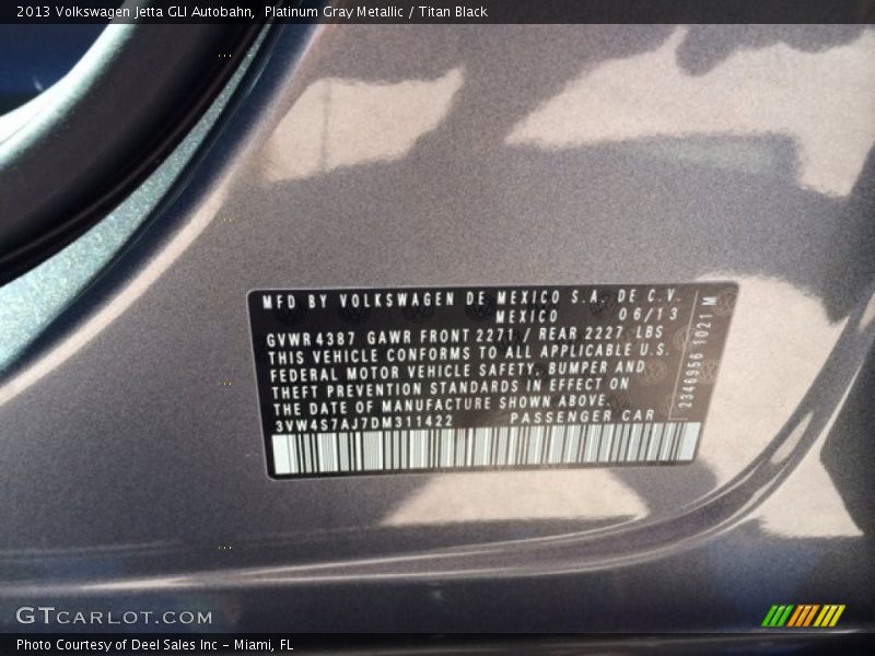 Platinum Gray Metallic / Titan Black 2013 Volkswagen Jetta GLI Autobahn