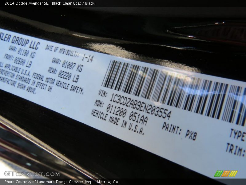 Black Clear Coat / Black 2014 Dodge Avenger SE
