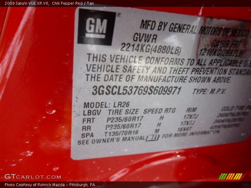Chili Pepper Red / Tan 2009 Saturn VUE XR V6