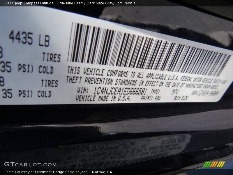 True Blue Pearl / Dark Slate Gray/Light Pebble 2014 Jeep Compass Latitude