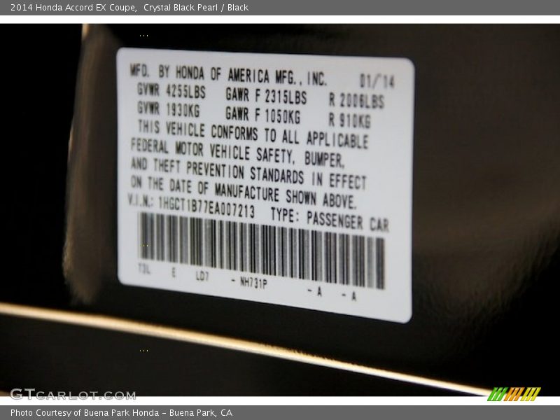 Crystal Black Pearl / Black 2014 Honda Accord EX Coupe