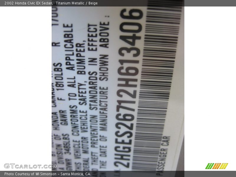 Titanium Metallic / Beige 2002 Honda Civic EX Sedan