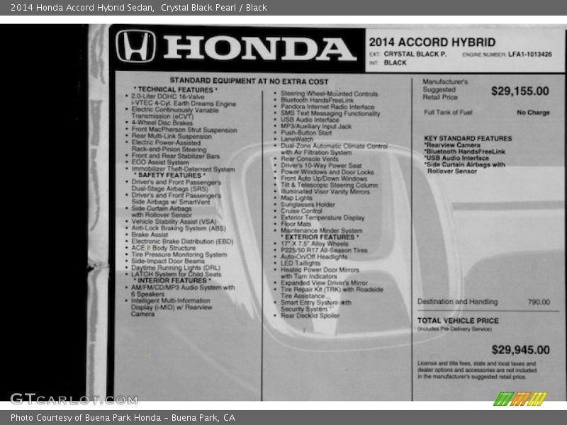 Crystal Black Pearl / Black 2014 Honda Accord Hybrid Sedan