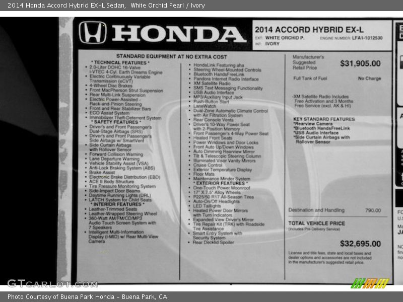 White Orchid Pearl / Ivory 2014 Honda Accord Hybrid EX-L Sedan